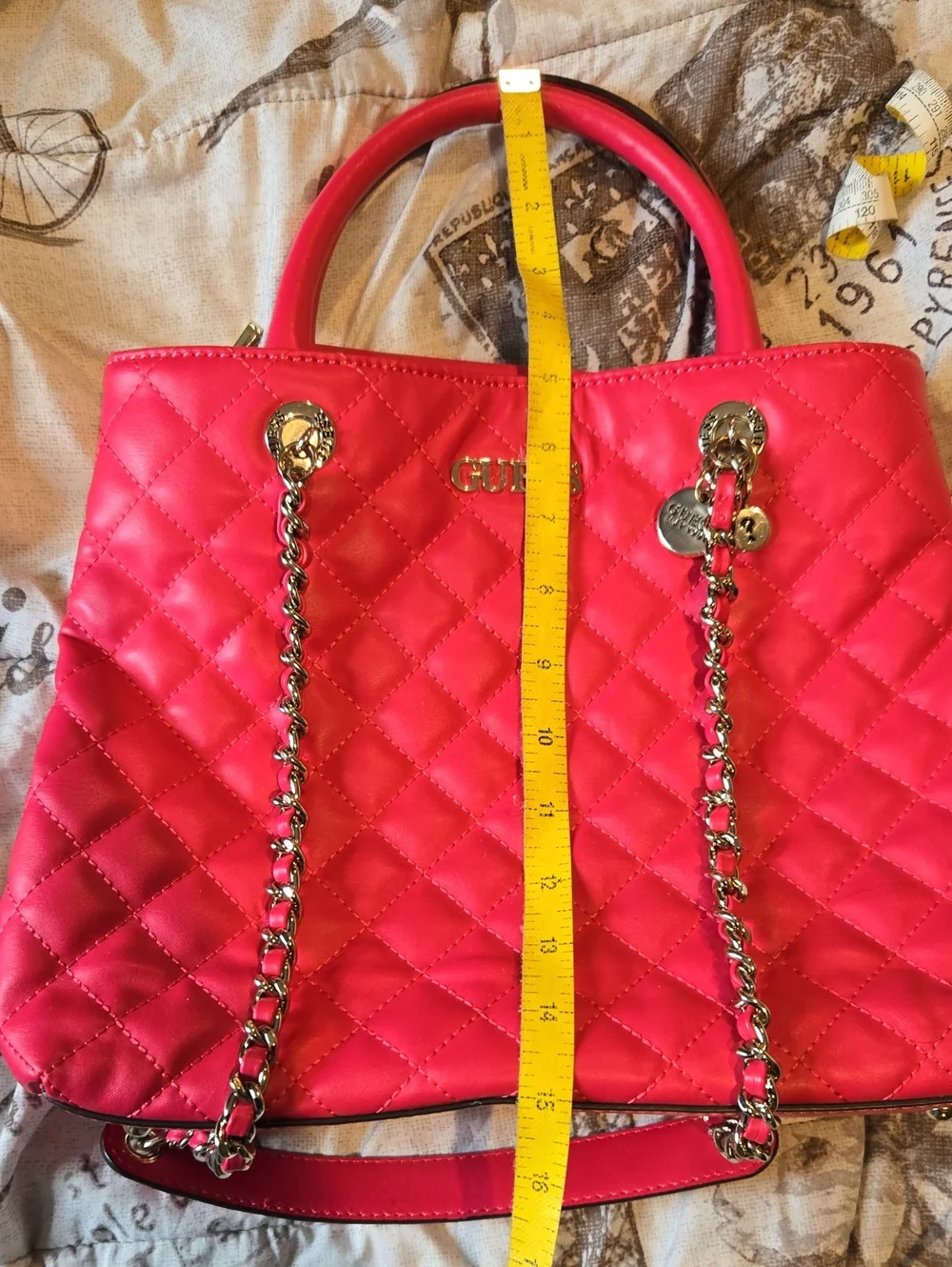 GUESS Quilted Satchel in Fuchsia Pink with Silver Hardware
